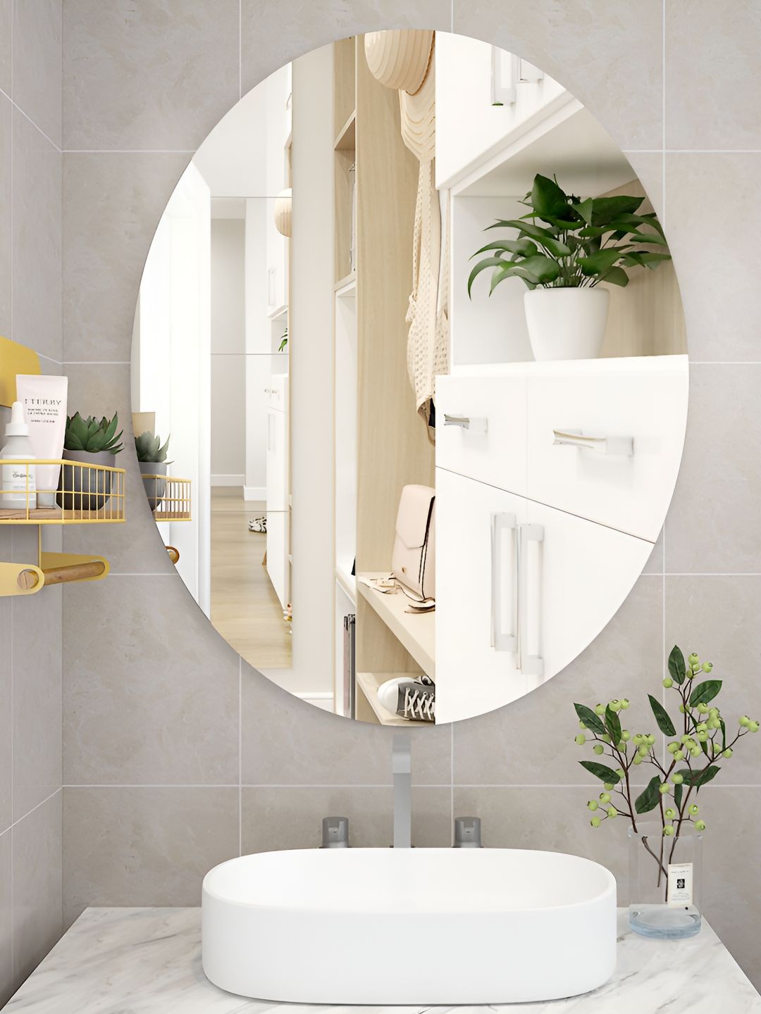 ARYAANSH Silver-Toned Oval Shaped Glass Wall Mirror