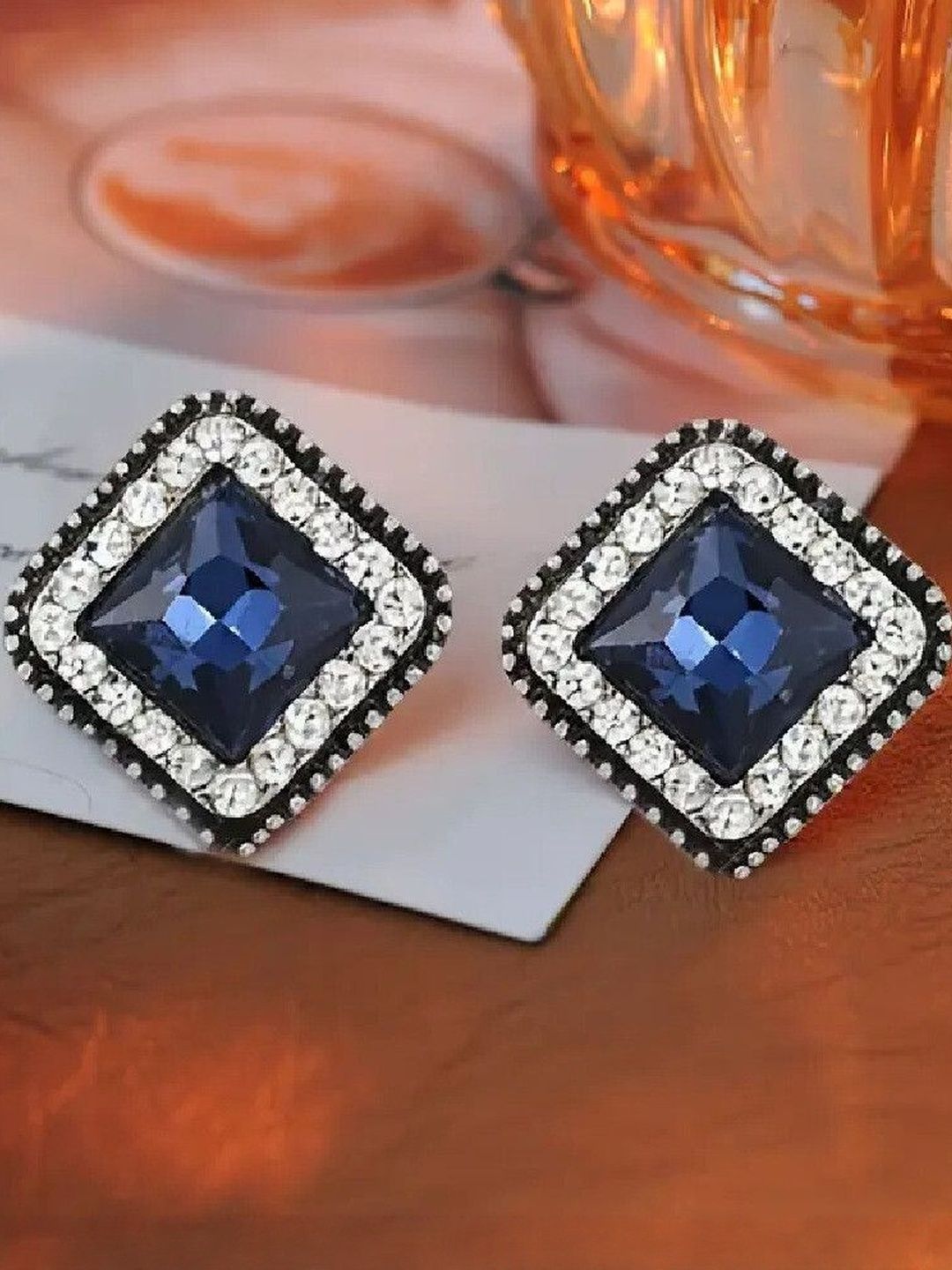 Vivnits Cubic Zirconia Studded Silver-Plated Square Shaped Studs-picture-35