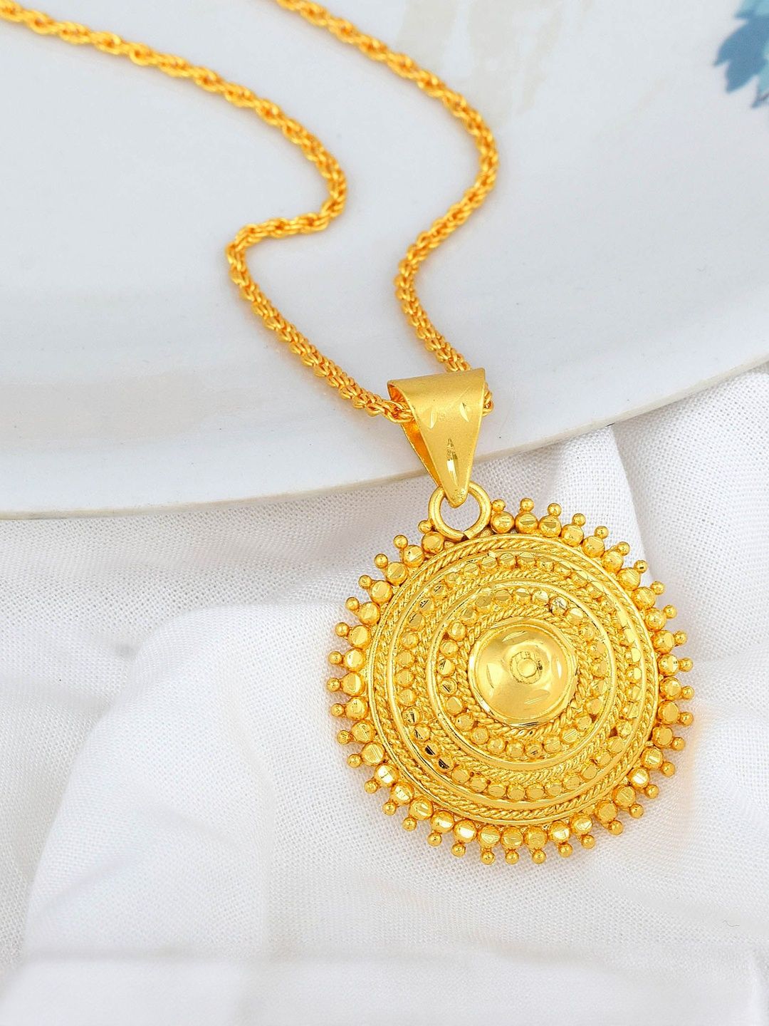 DZINETRENDZ Gold-Plated Brass Circular Pendants with Chains-picture-48