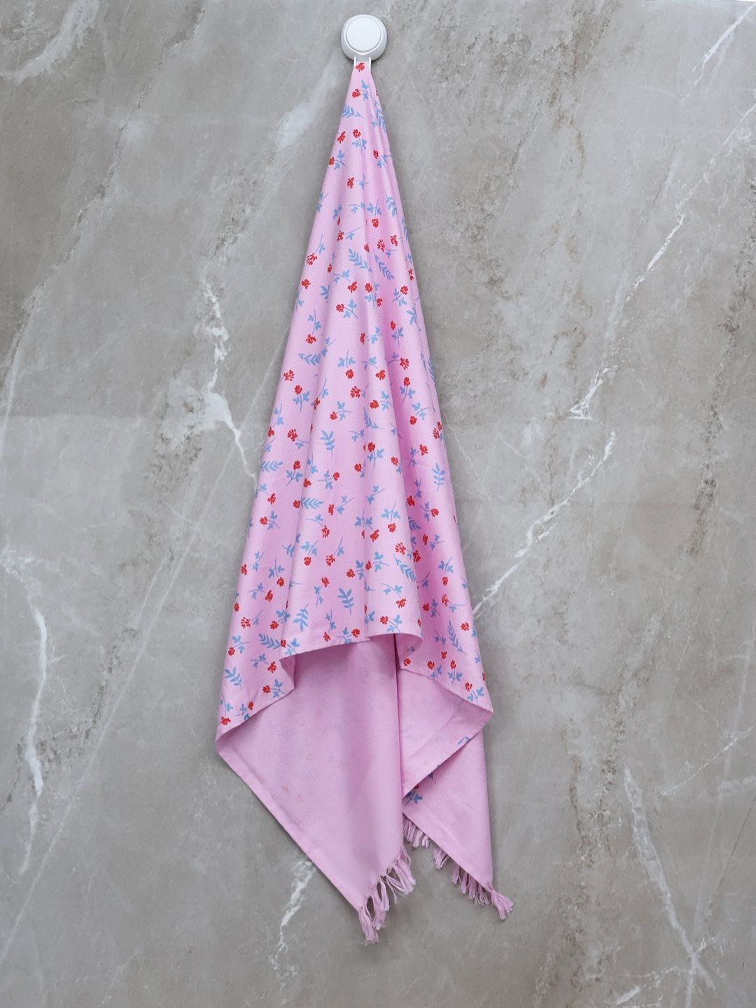 Bichauna Pink & Blue Printed Cotton 120 GSM Bath Towel-image-9