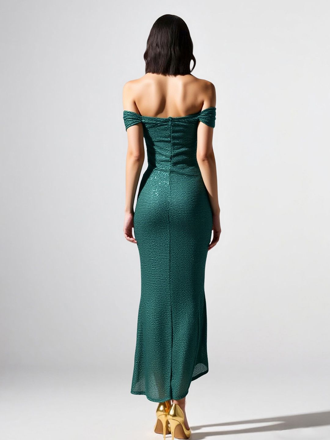 Buy Bebe Women Off Shoulder Side Slits Bodycon Maxi Dress - Dresses for ...
