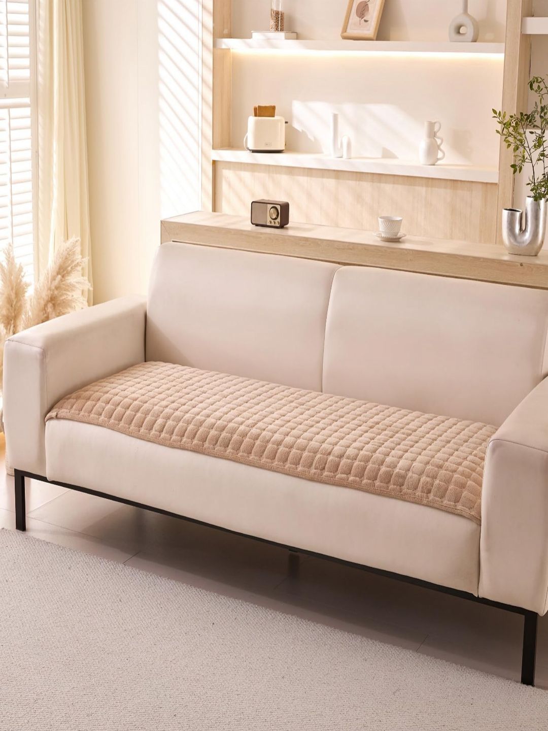 HOUSE OF QUIRK Coffee Brown Velvet Check Anti-Slip Stretch Sofa Mat 70cm x 70cm-image-47