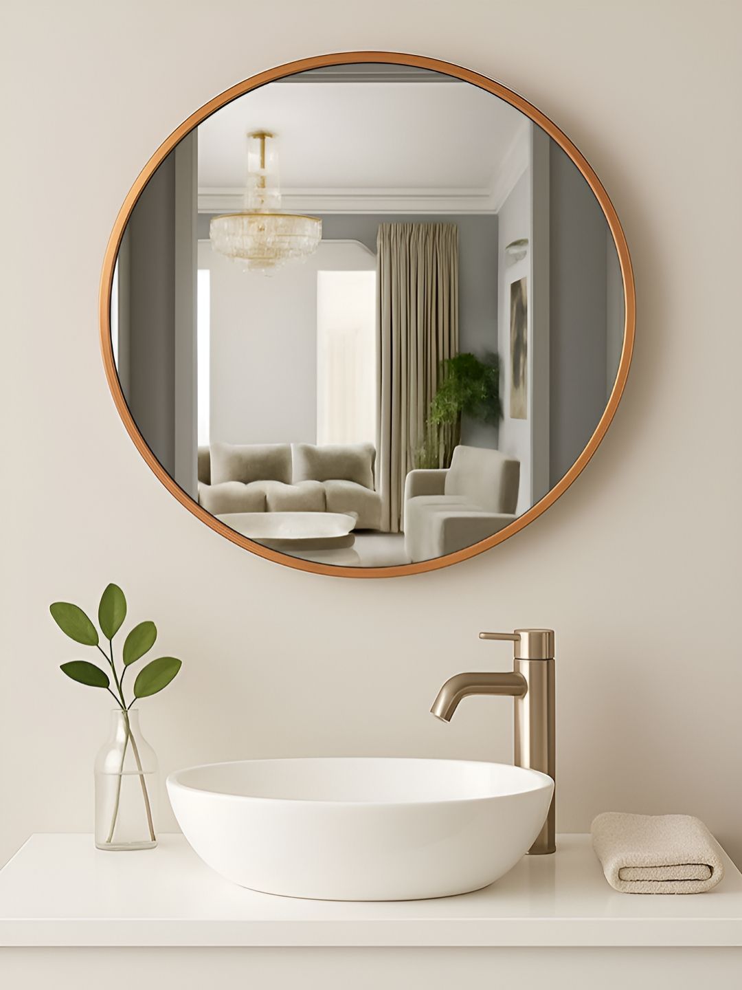 Art Street Brown Round Shaped Glass Wall Mirror-picture-41