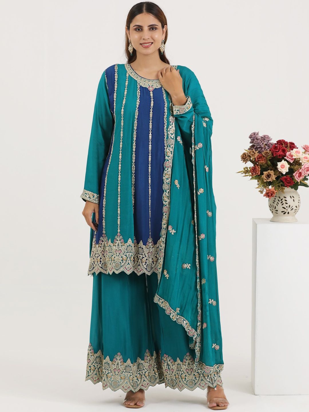 PUSHP PARIDHAN Women Beads and Stones Panelled Kurta with Palazzos Kurta Sets-picture-25