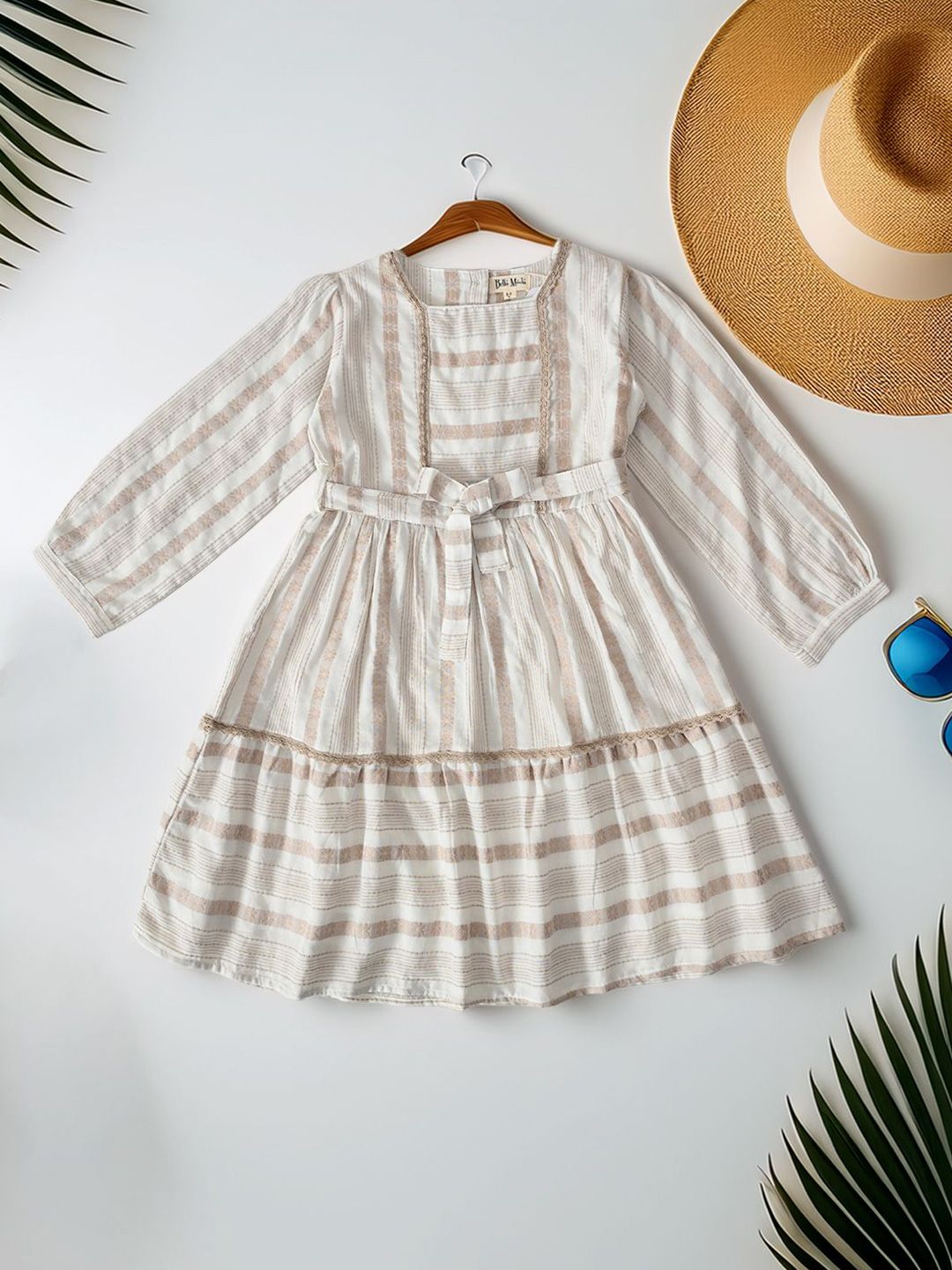 Bella Moda Girls Striped Belted Fit & Flare Dress-picture-13