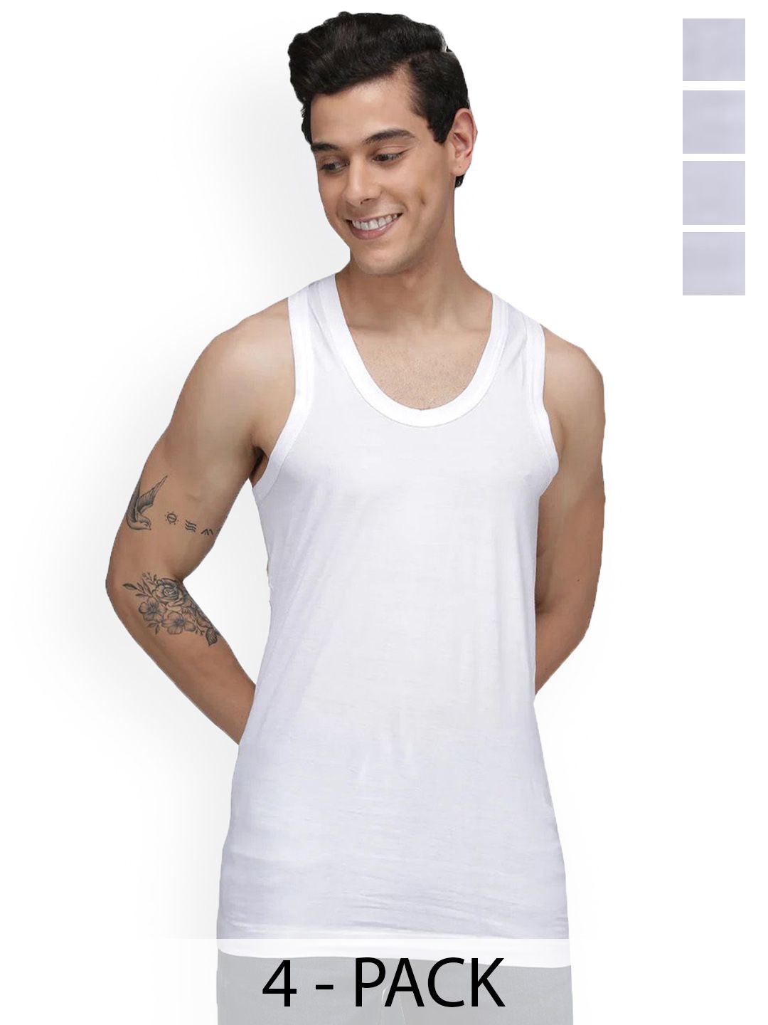 Sporto by Macho Pack Of 4 Cotton Solid Basic Innerwear Vests-picture-38
