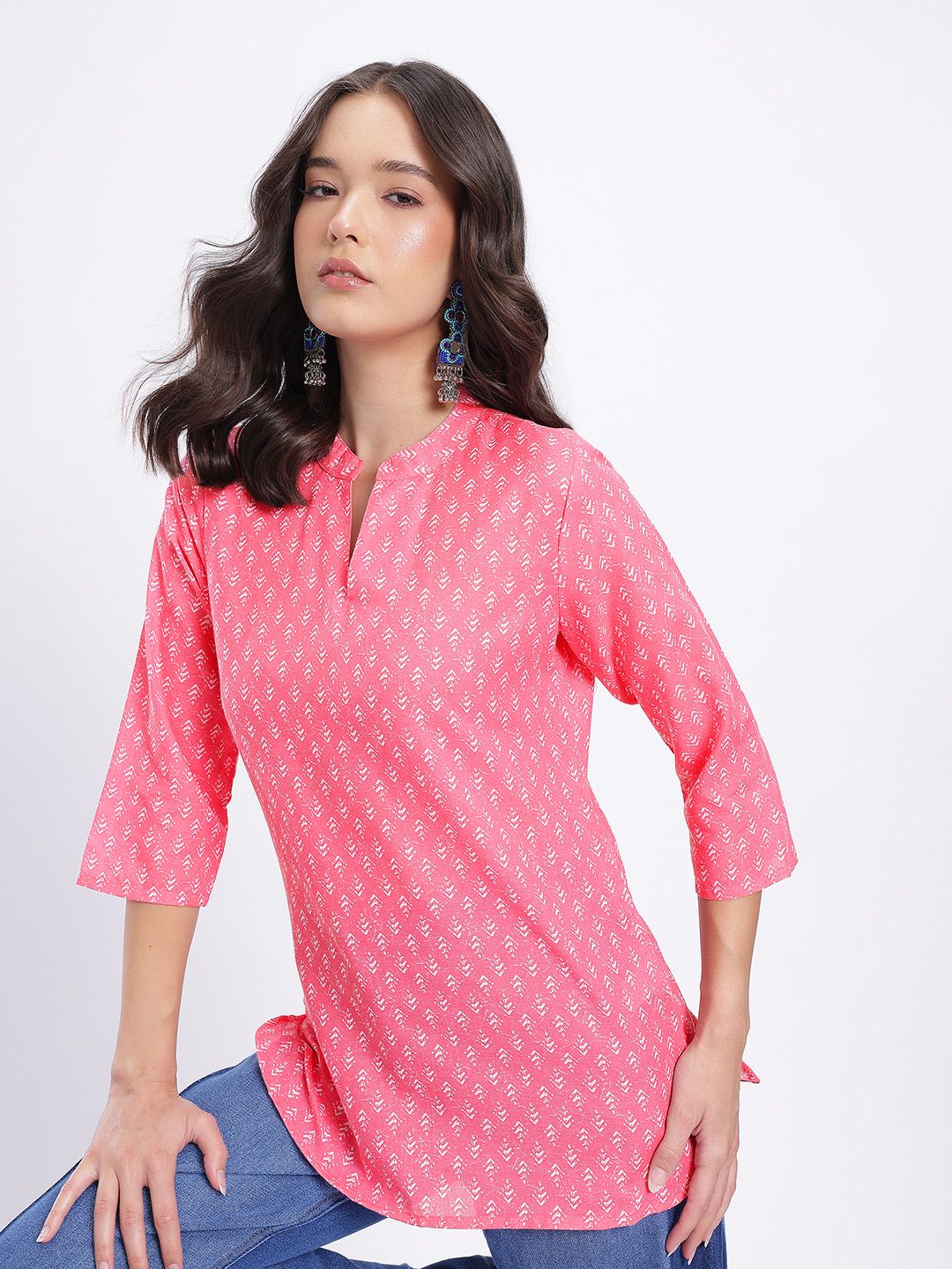 Anouk Rustic Ethnic Motifs Printed Mandarin Collar Pure Cotton Straight Kurti-picture-44