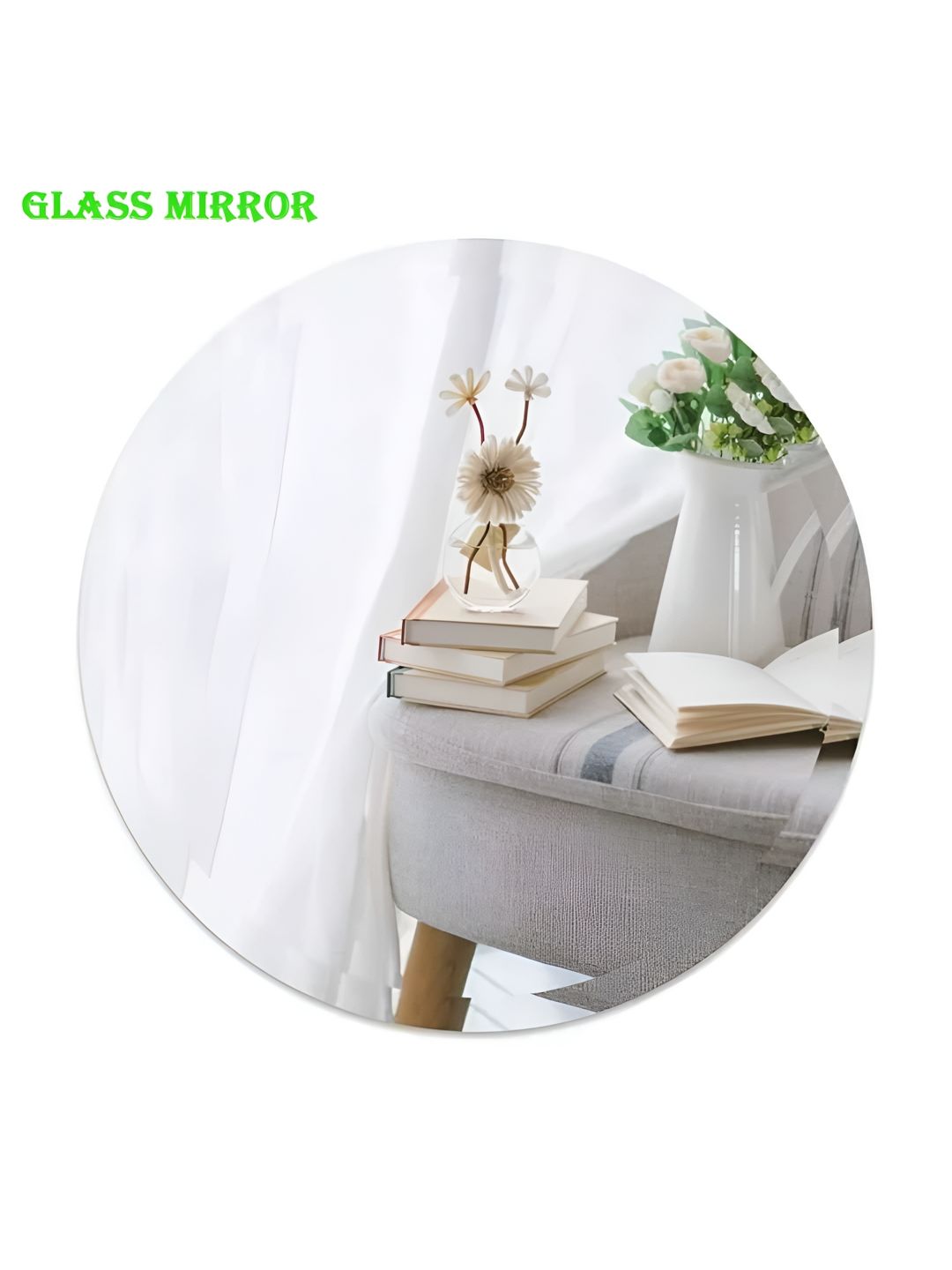 ARYAANSH Silver-Toned Self Adhesive Round Shaped Glass Wall Mirror-image-47