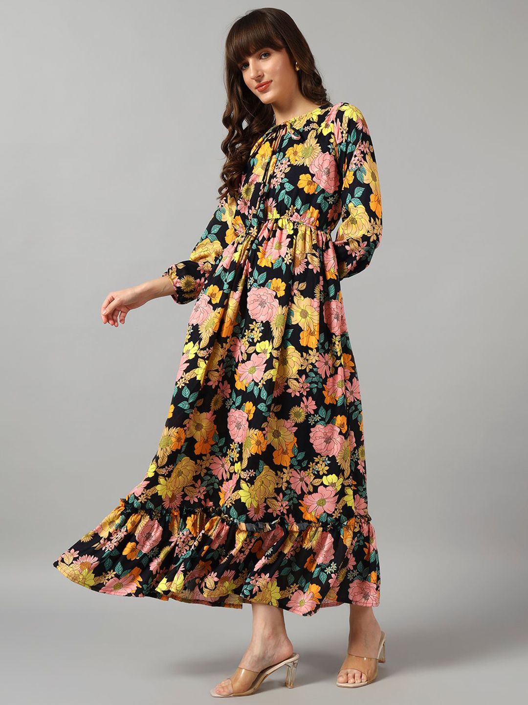 Raiyani Enterprise Floral Printed Tiered Fit & Flare Midi Dress-picture-23