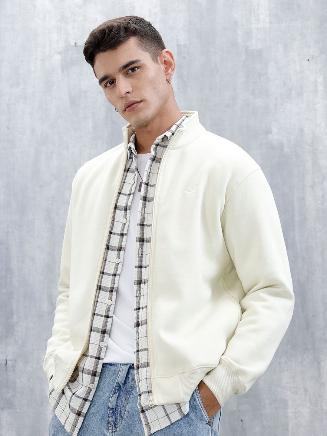 WROGN Checked Front-Open Hooded Sweatshirt-picture-11