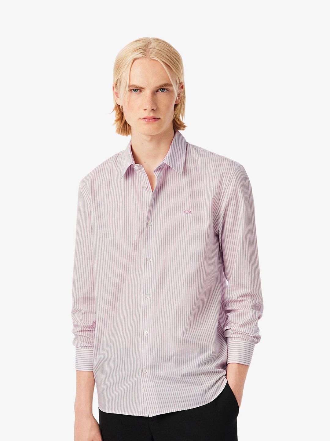 Lacoste Men Regular Fit Vertical Striped Spread Collar Pure Cotton Casual Shirt-picture-12