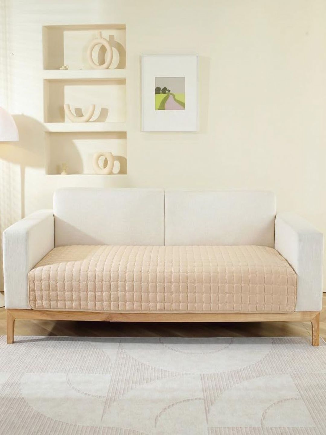 HOUSE OF QUIRK Gold-Toned Velvet Check Anti-Slip Stretch Sofa Mat 70cm x 70cm-image-45