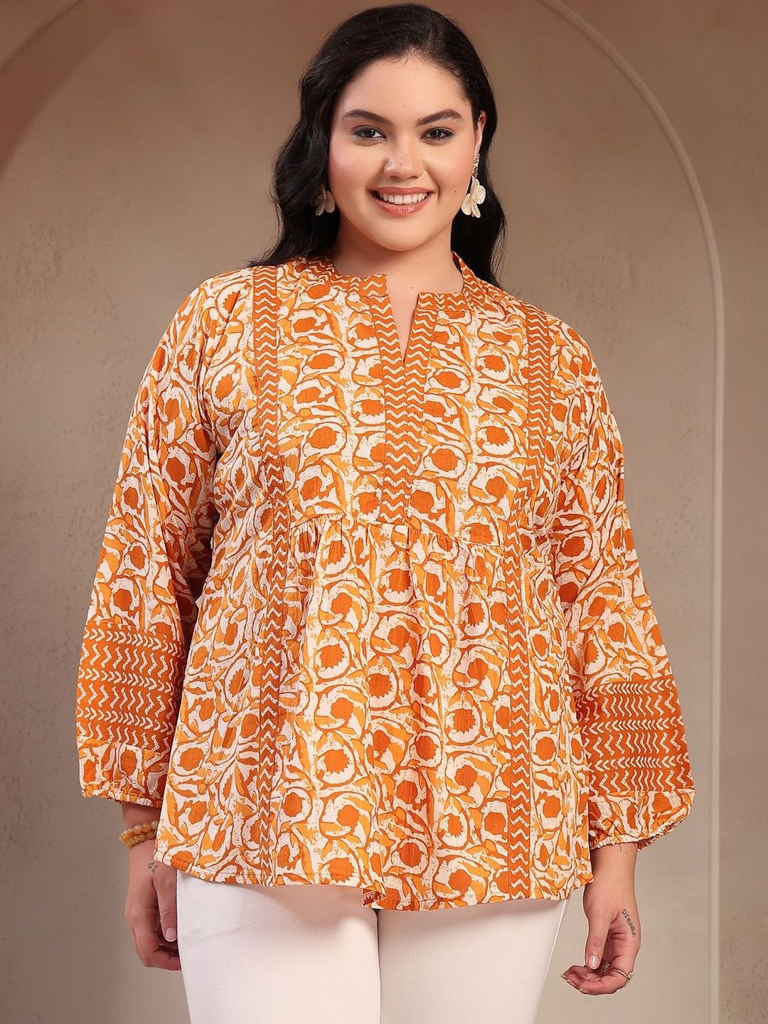 Stylum Women Printed Mandarin Collar Ethnic Cotton Top-picture-5