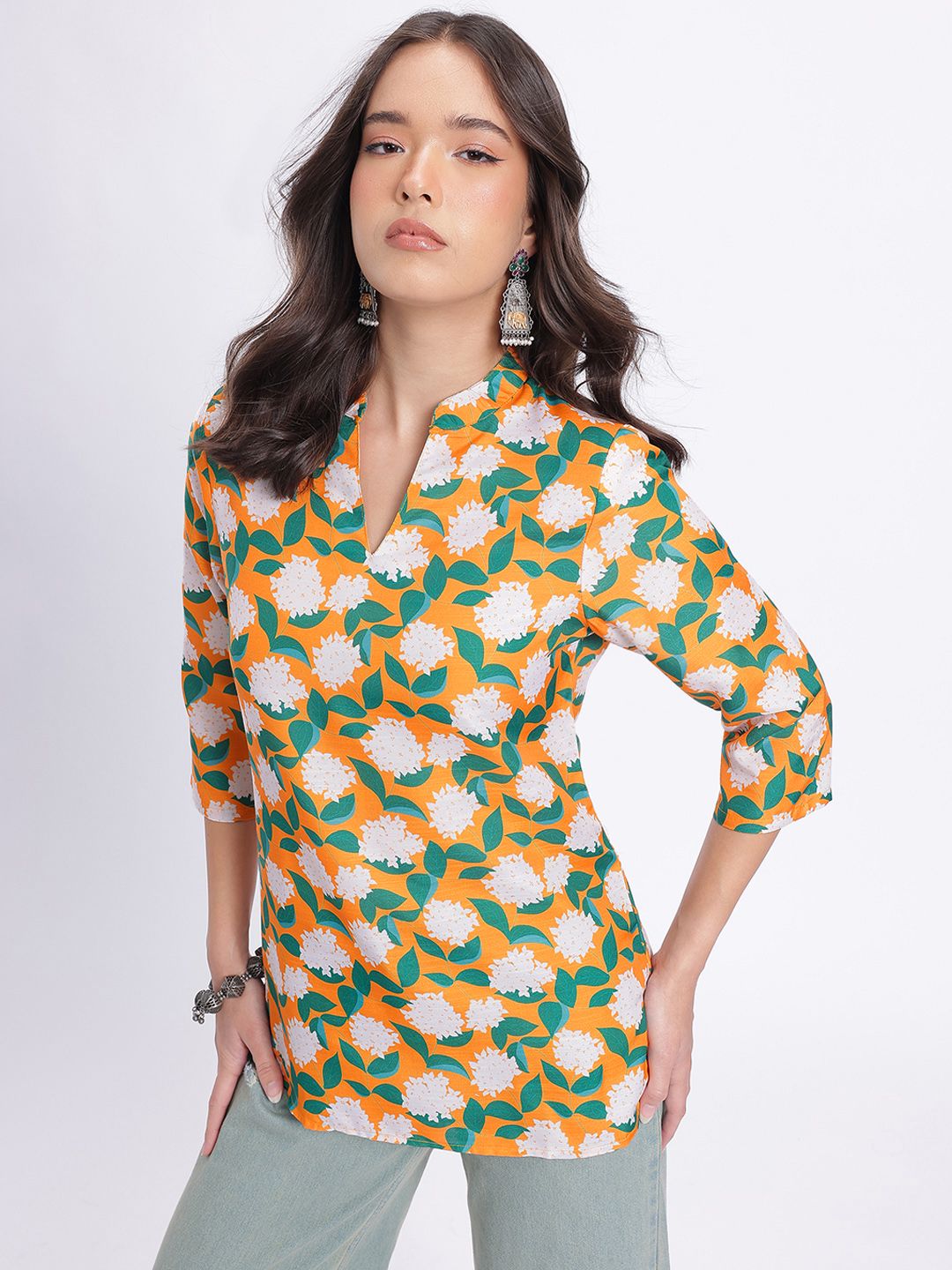 Anouk Rustic Floral Printed Mandarin Collar Straight Kurti-picture-10
