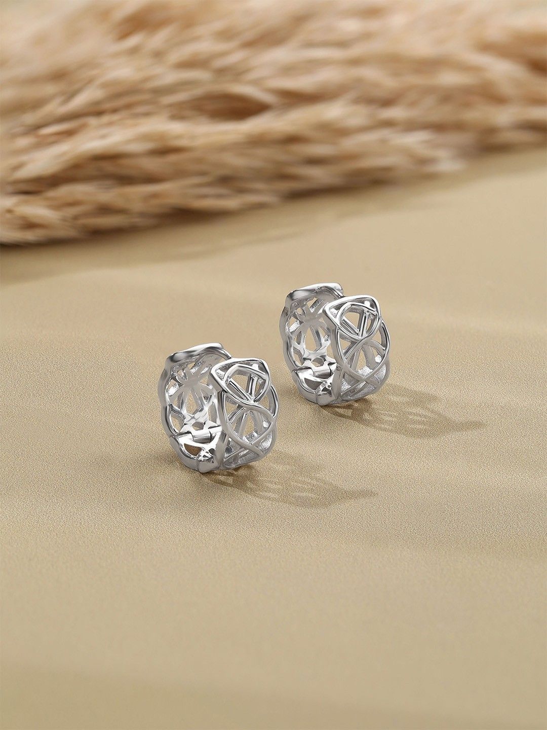 Mia by Tanishq Women Edgy Maze Cubic Zirconia Studded 93 KT Silver Hoop Earrings-picture-57