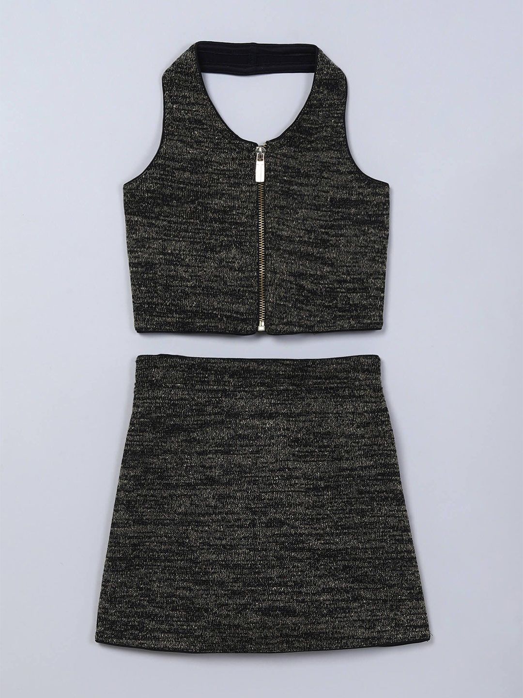 taffykids Girls Polyester Embellish Zip Up Crop Top And Matching Skirt Set-picture-18