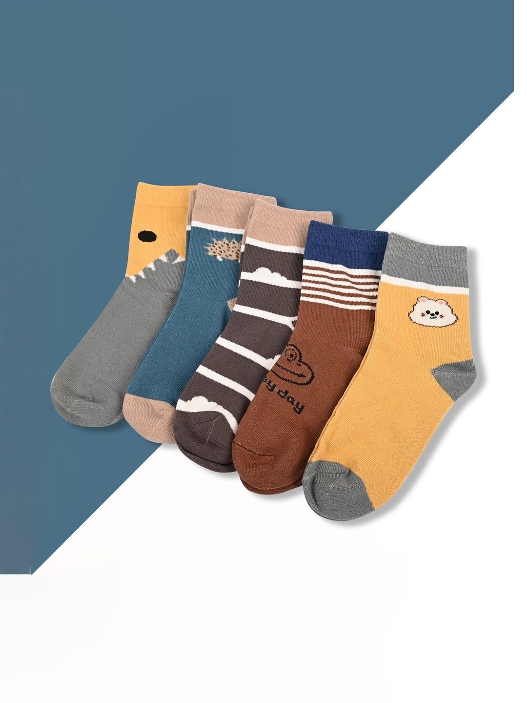 Unisex Kids Set Of 5 Multicolor Cotton Ankle Length Socks-image-4