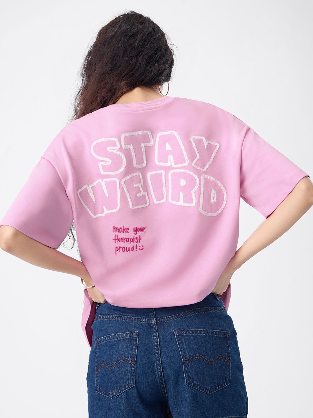 The Souled Store Women Typography Printed Round Neck Pure Cotton Oversized T-shirt