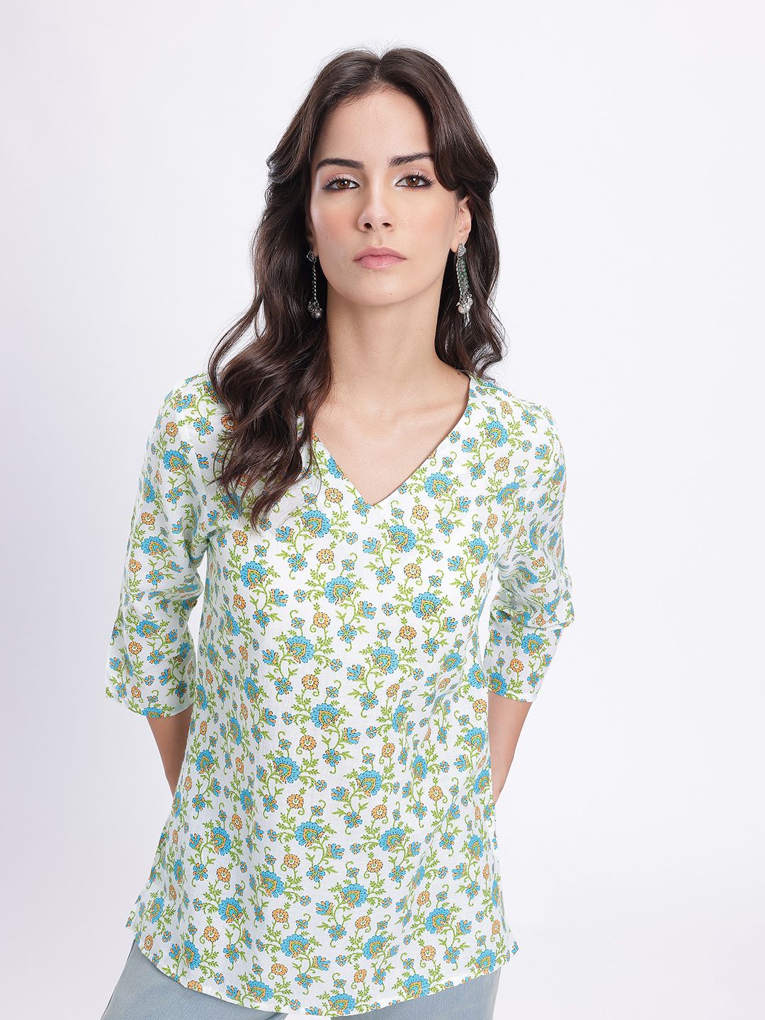 Anouk Rustic Geometric Printed V-Neck Straight Kurta-picture-27