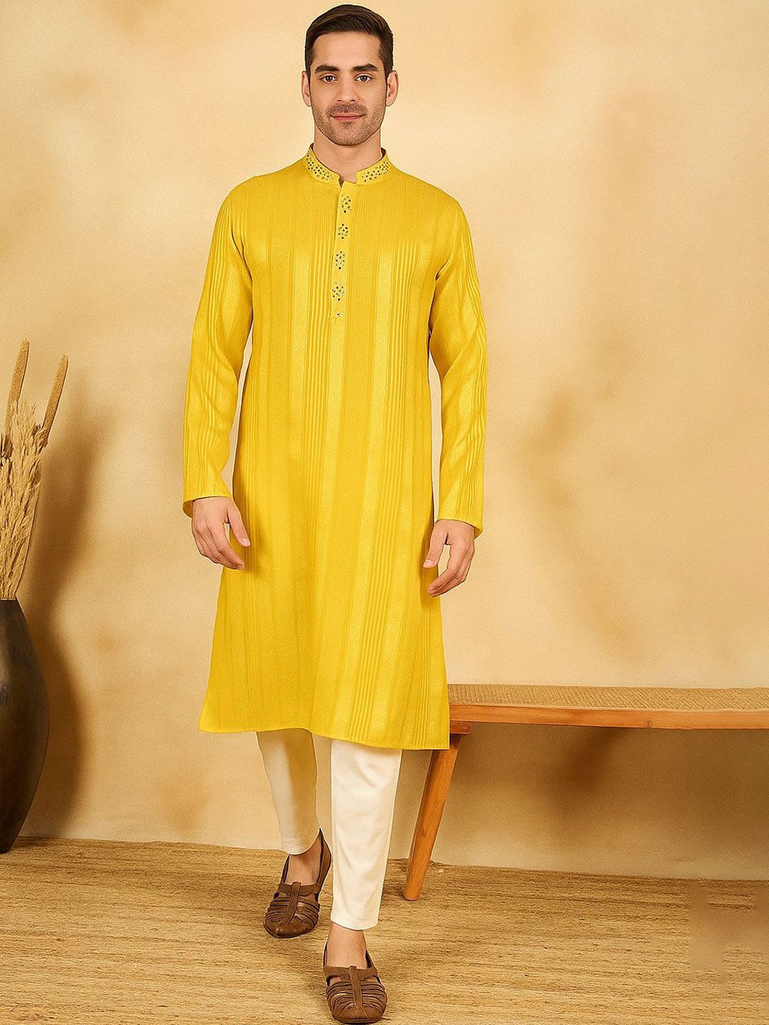 House of Pataudi Men Ethnic Motifs Embroidered Sequinned Straight Kurta-picture-22