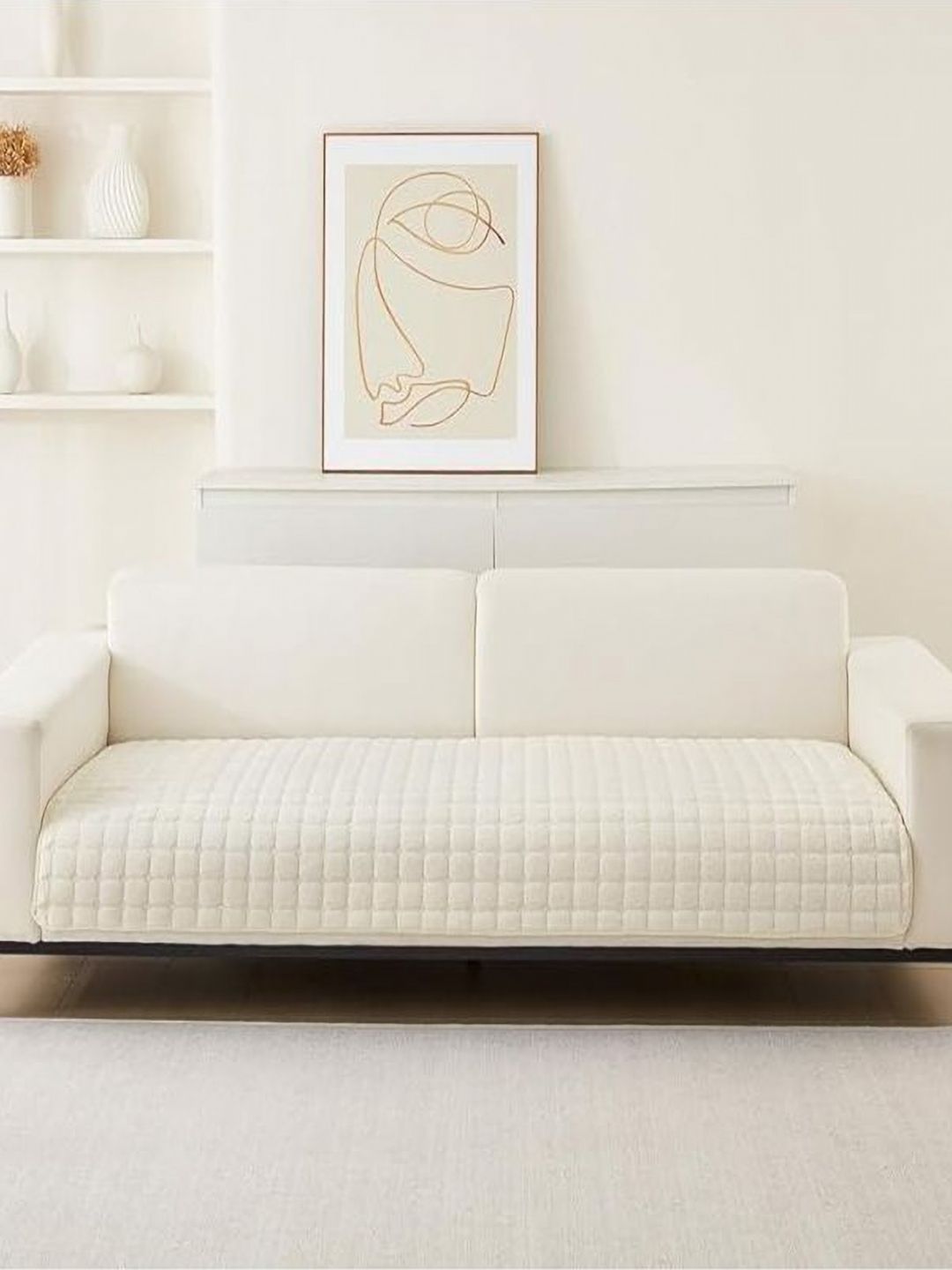 HOUSE OF QUIRK Cream Velvet Check Anti-Slip Stretch Sofa Mat 70cm x 1.4m-picture-40