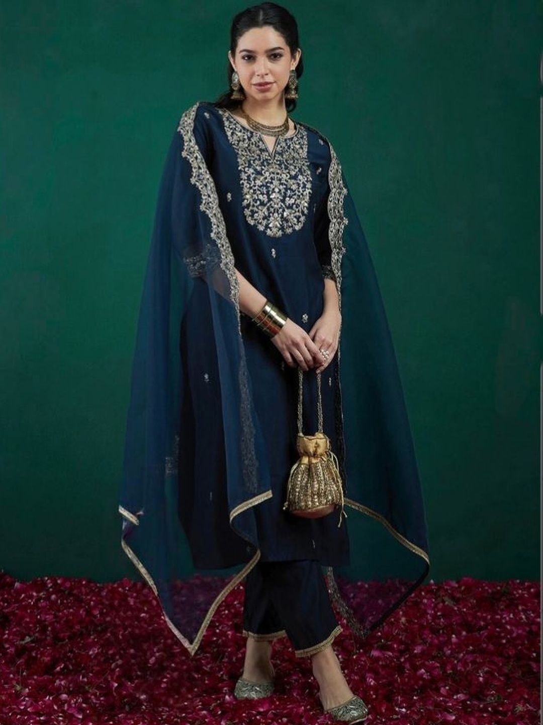 Vaidehi Fashion Ethnic Motifs Embroidered Chanderi Silk Kurta With Trousers & Dupatta-picture-25