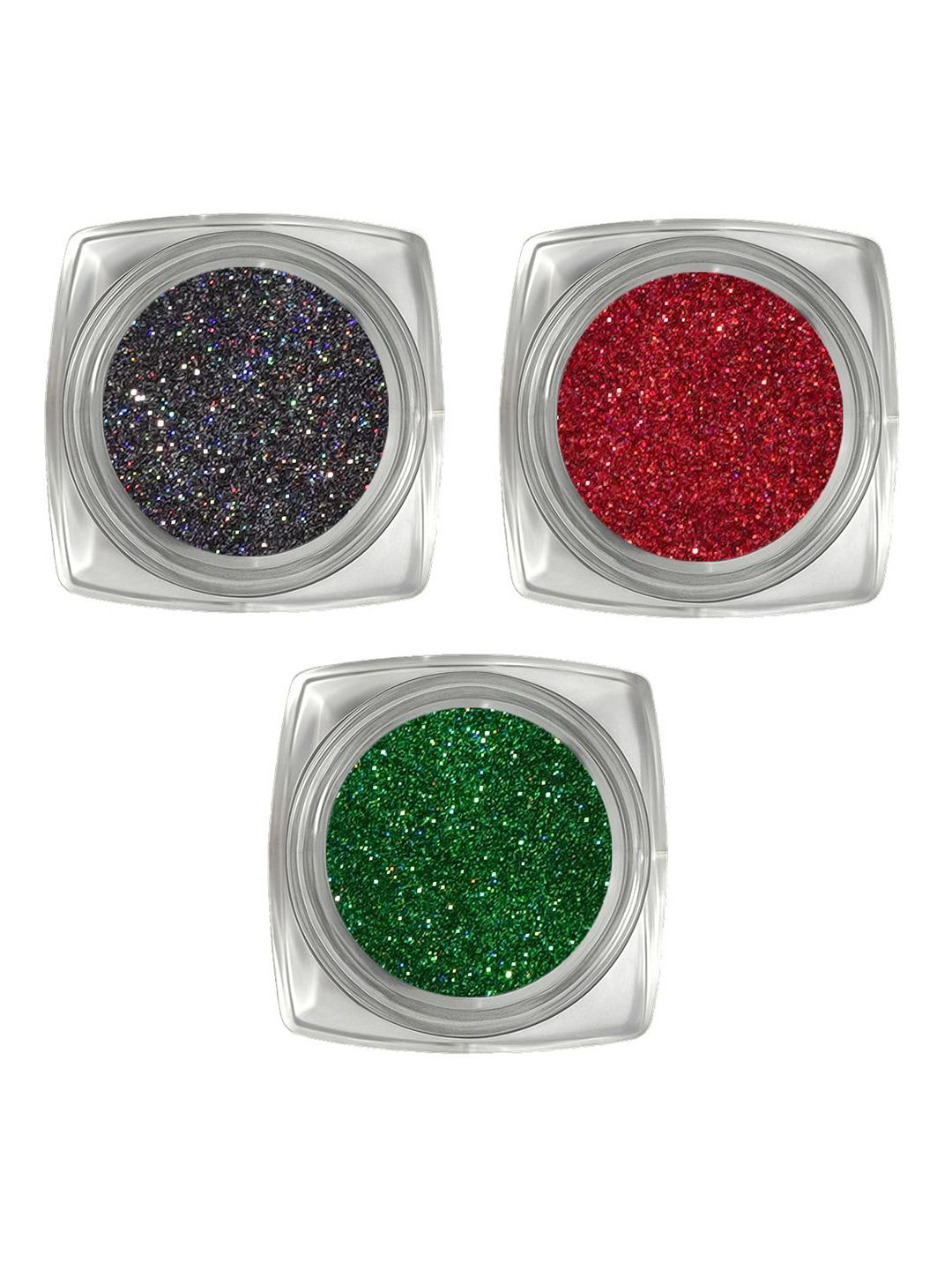 VOZWA Set Of 3 HD Holographic Loose Glitter Eyeshadow - 3 g Each - Grey - Red & Green-image-40