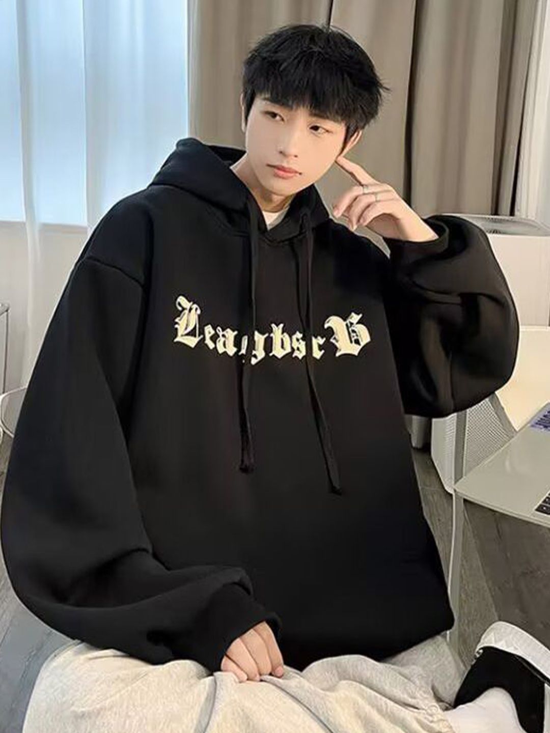 StyleCast x Revolte Typography Printed Hooded Sweatshirt-image-13