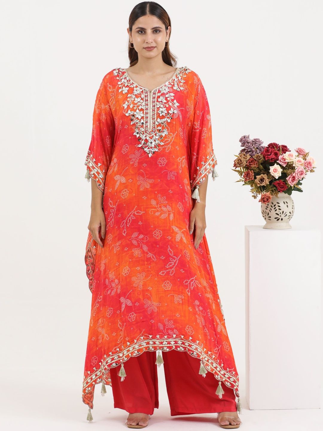 PUSHP PARIDHAN Bandhani Printed Gotta Patti Kurta With Palazzos-picture-23
