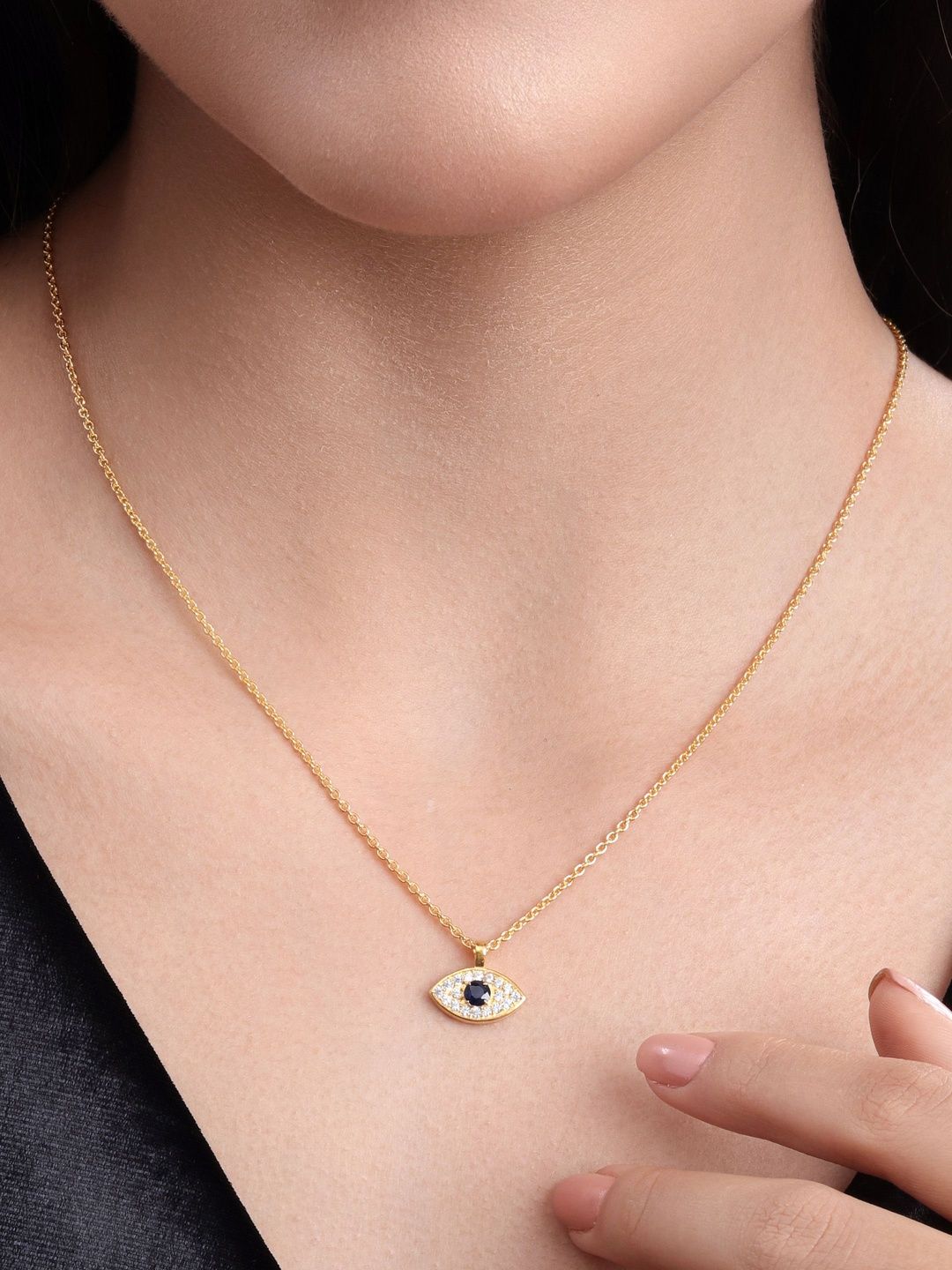 MALENA Gold-Plated Artificial Stones Studded Quirky Pendant With Chain-picture-17