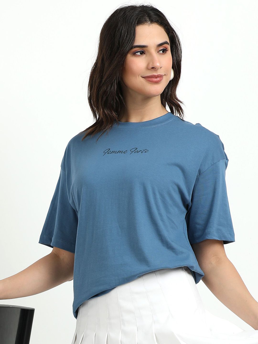 glitchez Graphic Printed Round Neck Drop-Shoulder Sleeves Cotton Oversized T-Shirt-picture-27