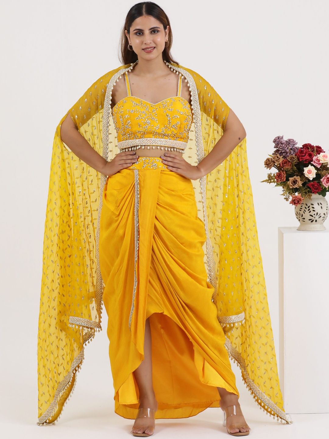 PUSHP PARIDHAN Women Ethnic Motifs Embroidered Top with Dhoti Pants & Dupatta-picture-15