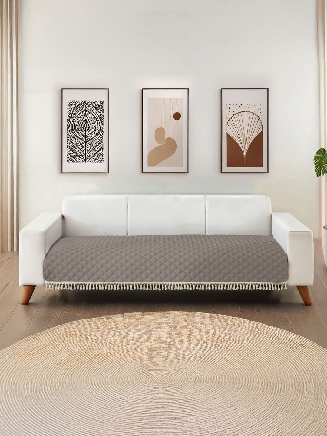 URBAN SPACE Brown Quilted Microfiber 1 Seater Sofa Cover-image-8