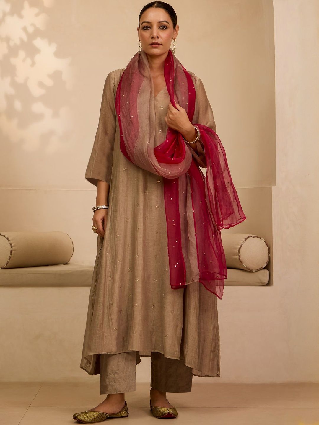 GoSriKi Women Solid A-Line Kurta with Palazzos & Dupatta-picture-15