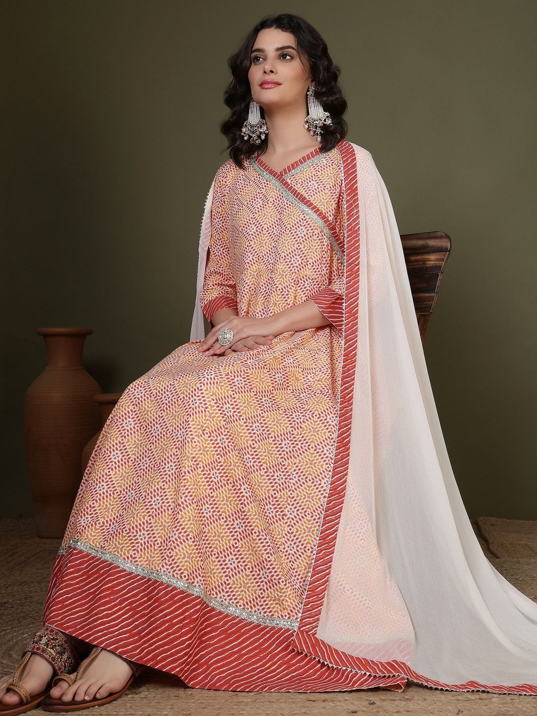 Anouk Rustic Printed Empire Gotta Patti Pure Cotton Anarkali Kurta With Trousers & Dupatta-picture-16