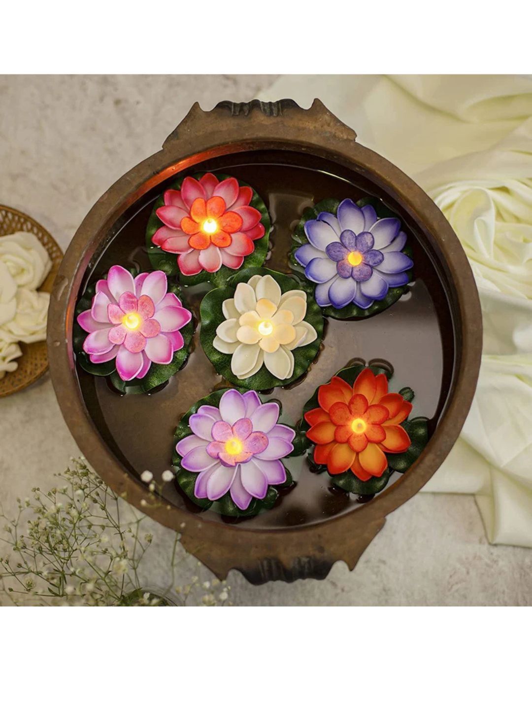 DeoDap Pack Of 6 Water Floating Smokeless Candles-image-3
