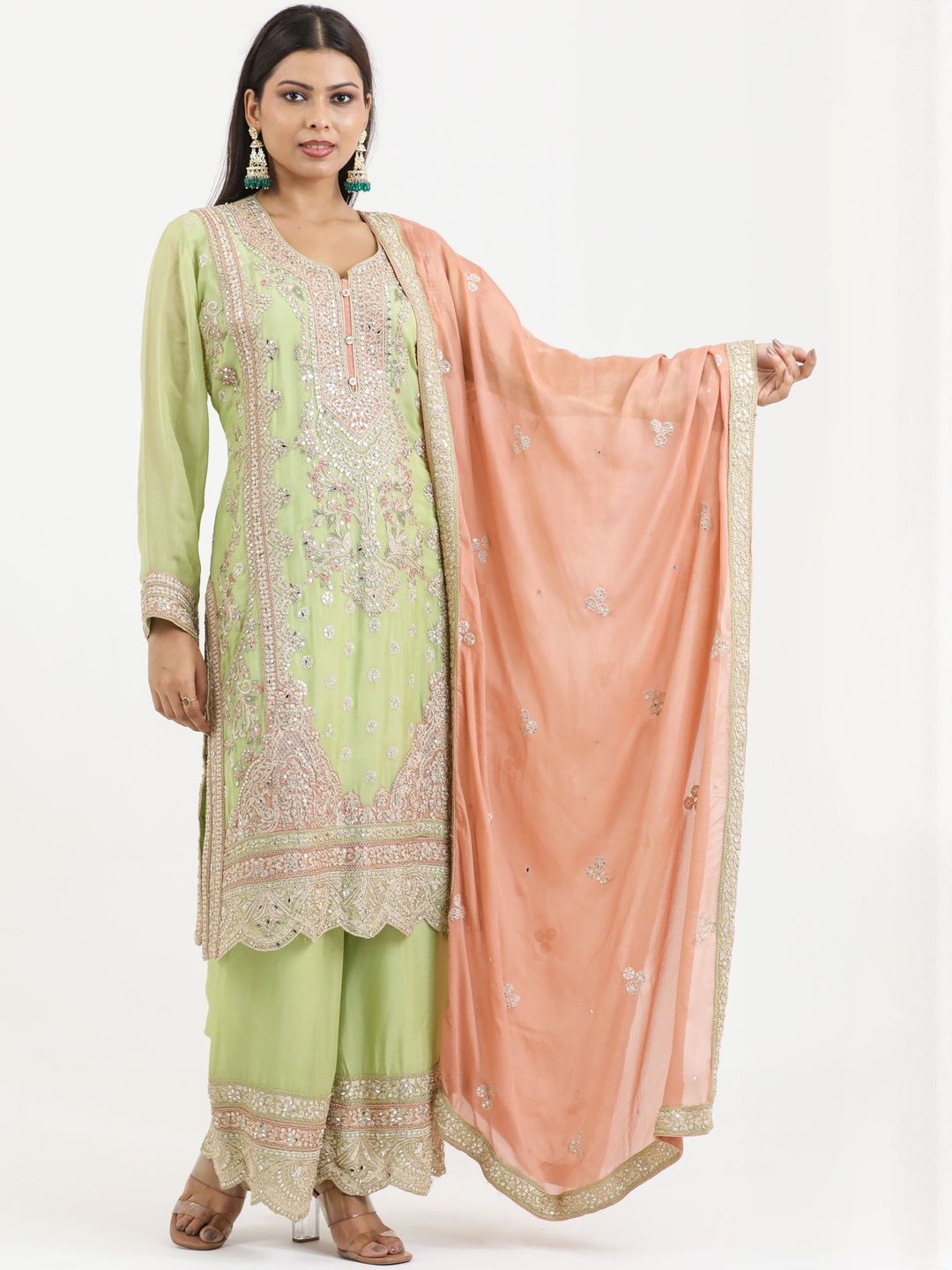 PUSHP PARIDHAN Women Ethnic Motifs Embroidered Kurta with Palazzos & Dupatta-picture-10