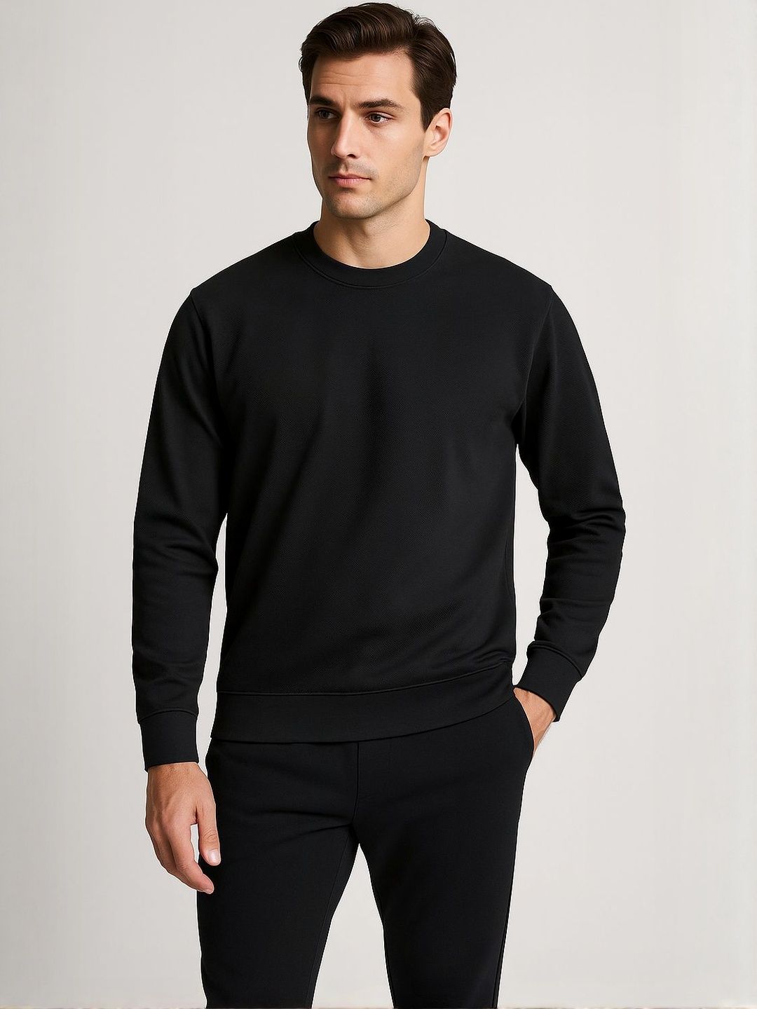 Moda Rapido Men Black Solid Textured Casual Sweatshirt-picture-20