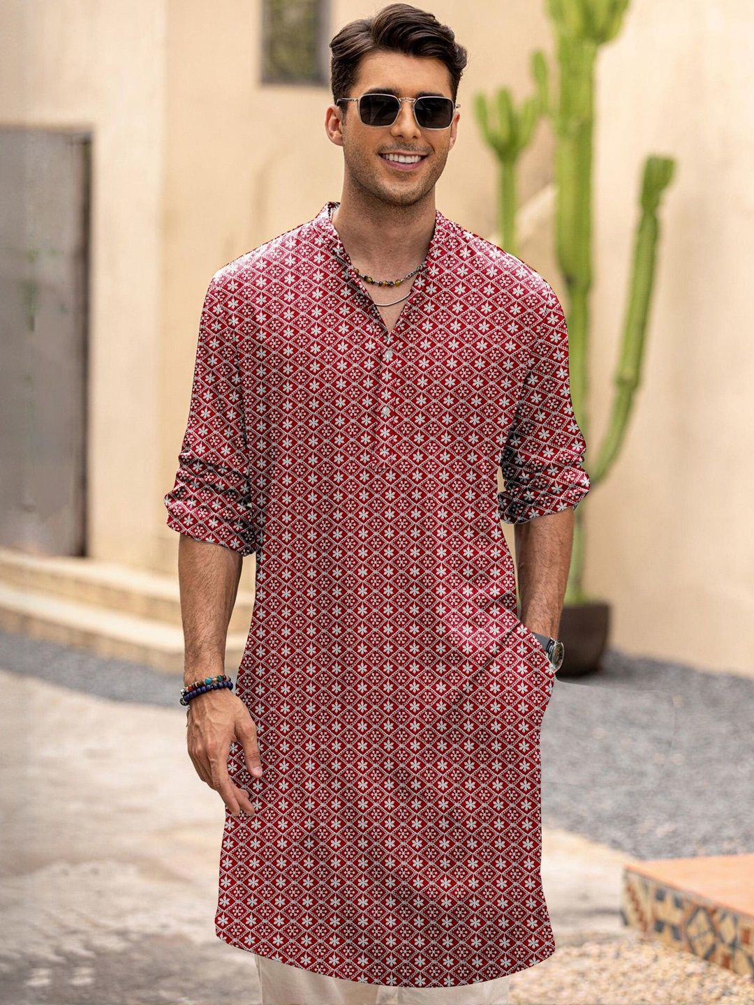 Anouk Men Maroon Cotton Embroidered Straight Kurtas-picture-31