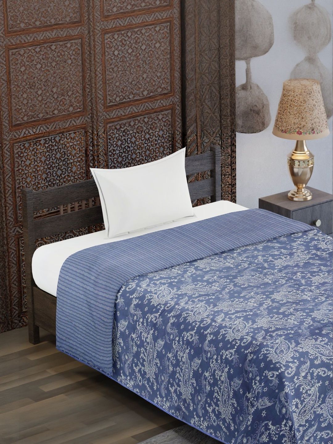 Anadhika Blue Ethnic Motifs Printed AC Room 210 GSM Reversible Cotton Dohar-image-48