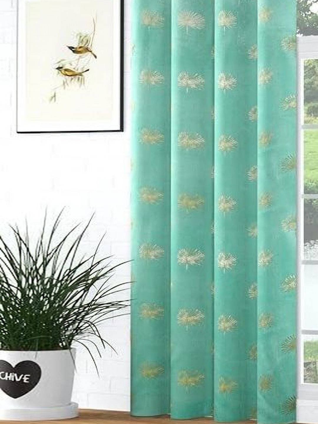 GEET CREATIONS Green & Gold-Toned Floral Printed Room Darkening Velvet Long Door Curtain-picture-15