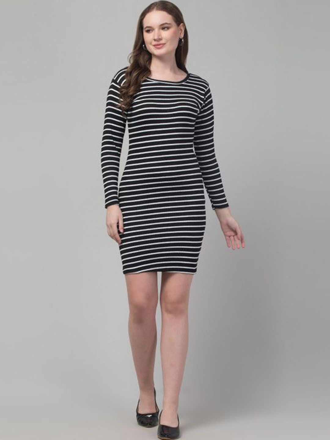 Western Darji Women Striped Round Neck Cotton T-shirt Dress-picture-17