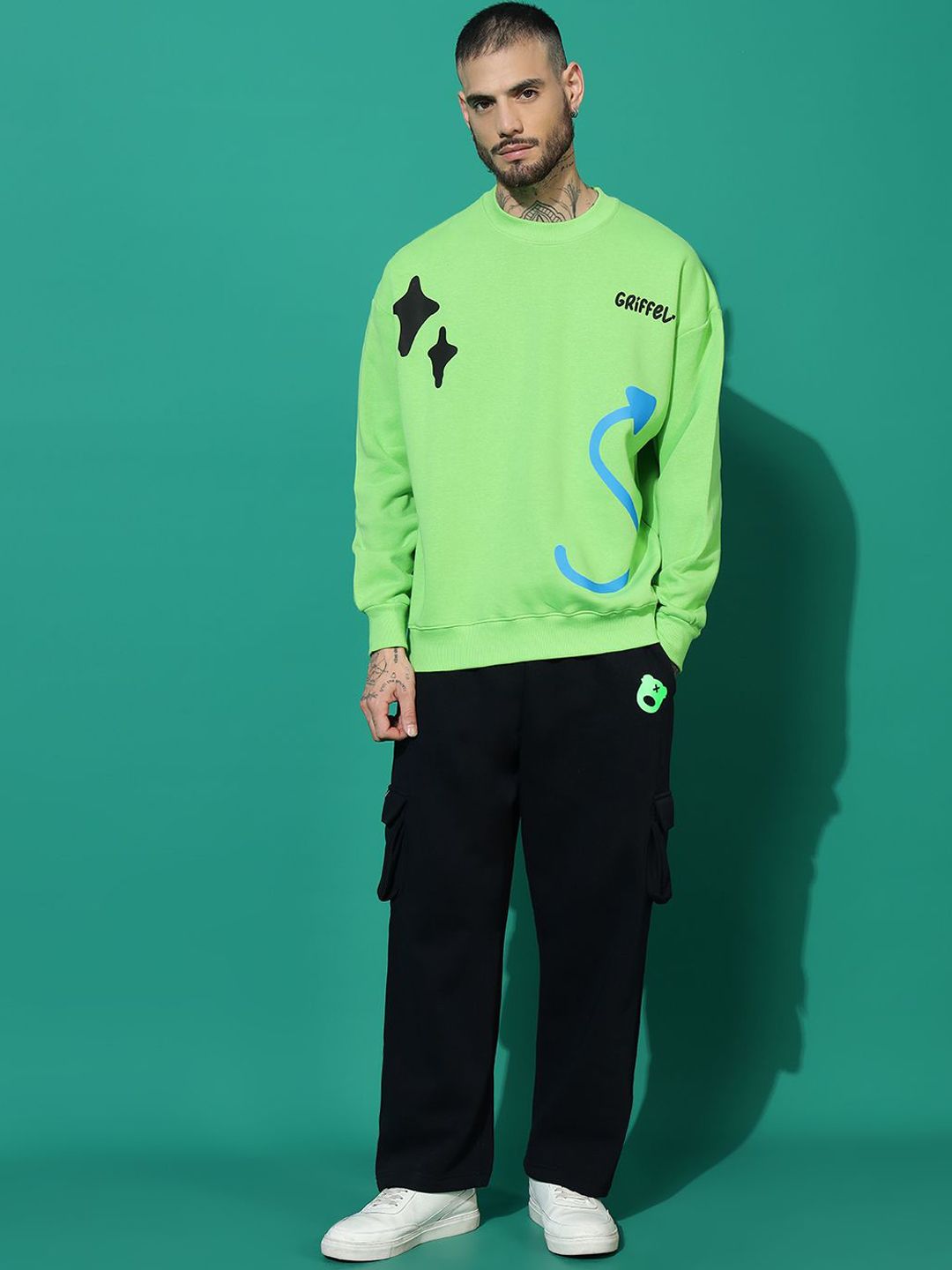 GRIFFEL Pure Cotton Graphic Printed Round Neck Tracksuit-picture-15