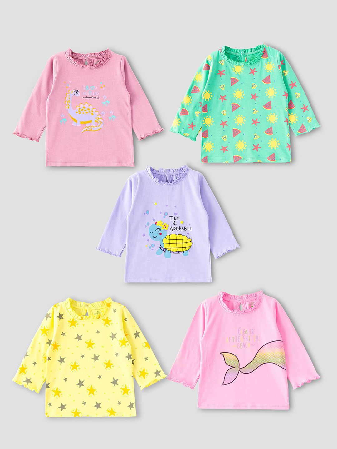 YUV Girls Pack of 5 Graphic Printed Round Neck Pure Cotton T-shirts-picture-40