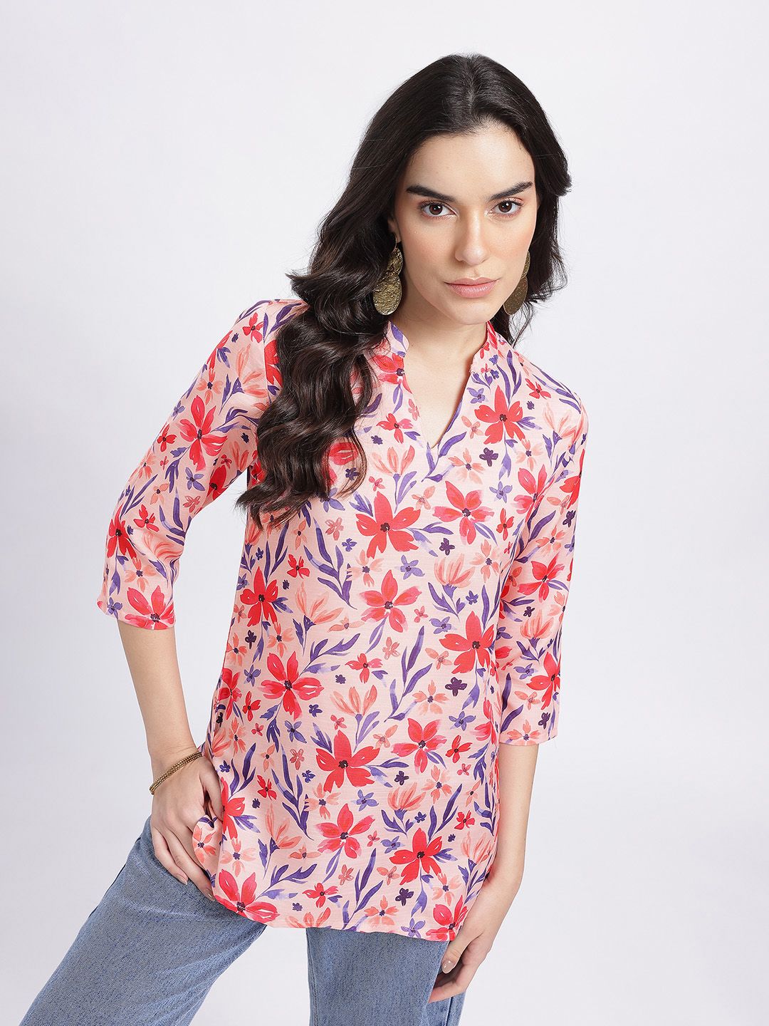 Anouk Rustic Floral Printed Mandarin Collar Straight Kurti-picture-53