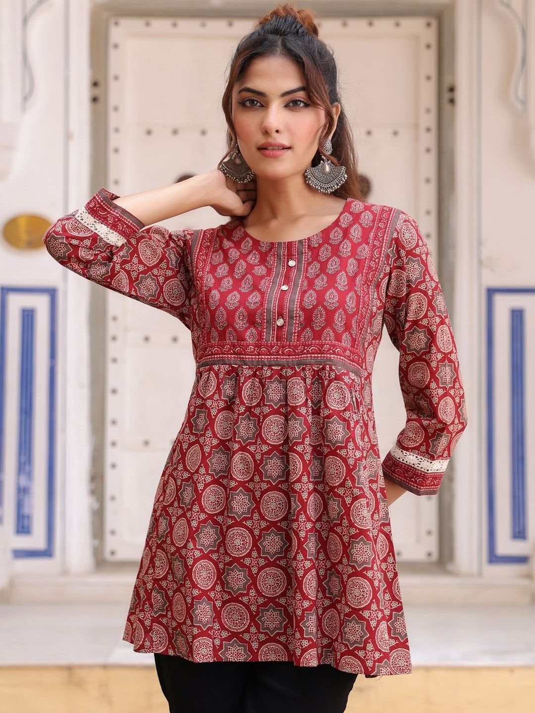 Rain & Rainbow Women Ethnic Motifs Printed Pure Cotton Top-picture-30