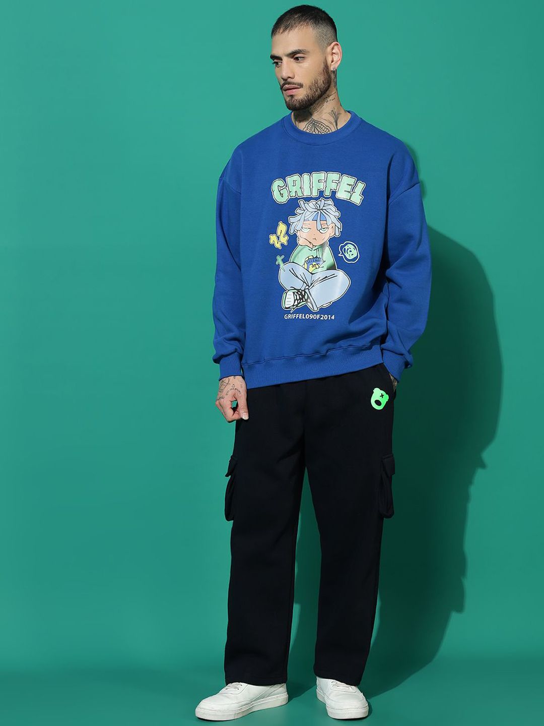 GRIFFEL Pure Cotton Graphic Printed Round Neck Tracksuit-image-24