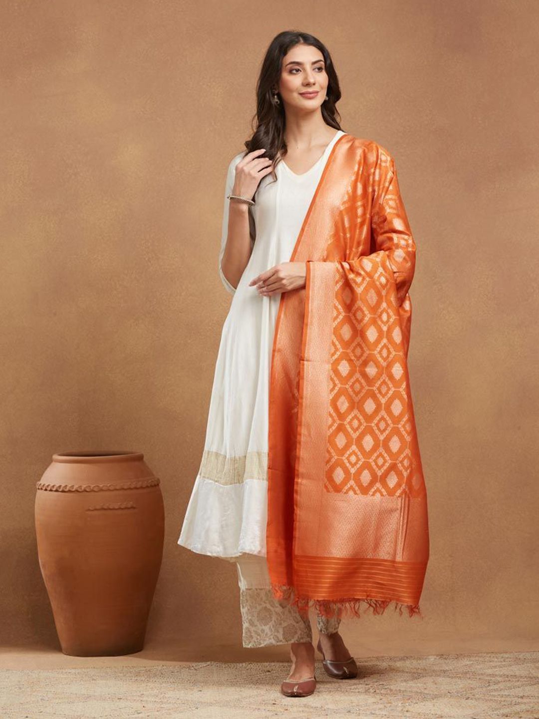 Fabindia Floral Woven Design Cotton Silk Dupatta-picture-42