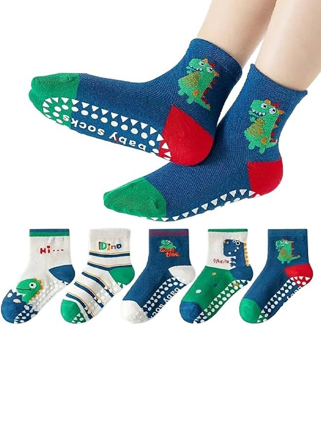Eleg & Stilance Kids Pack of 3 Cotton Anti-Slip Cute Dinosaur Prints Socks-picture-15