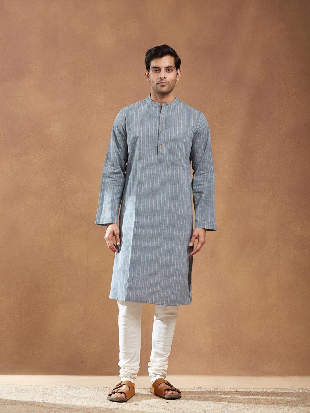 Fabindia Men Striped Festive Cotton Straight Kurta-picture-21